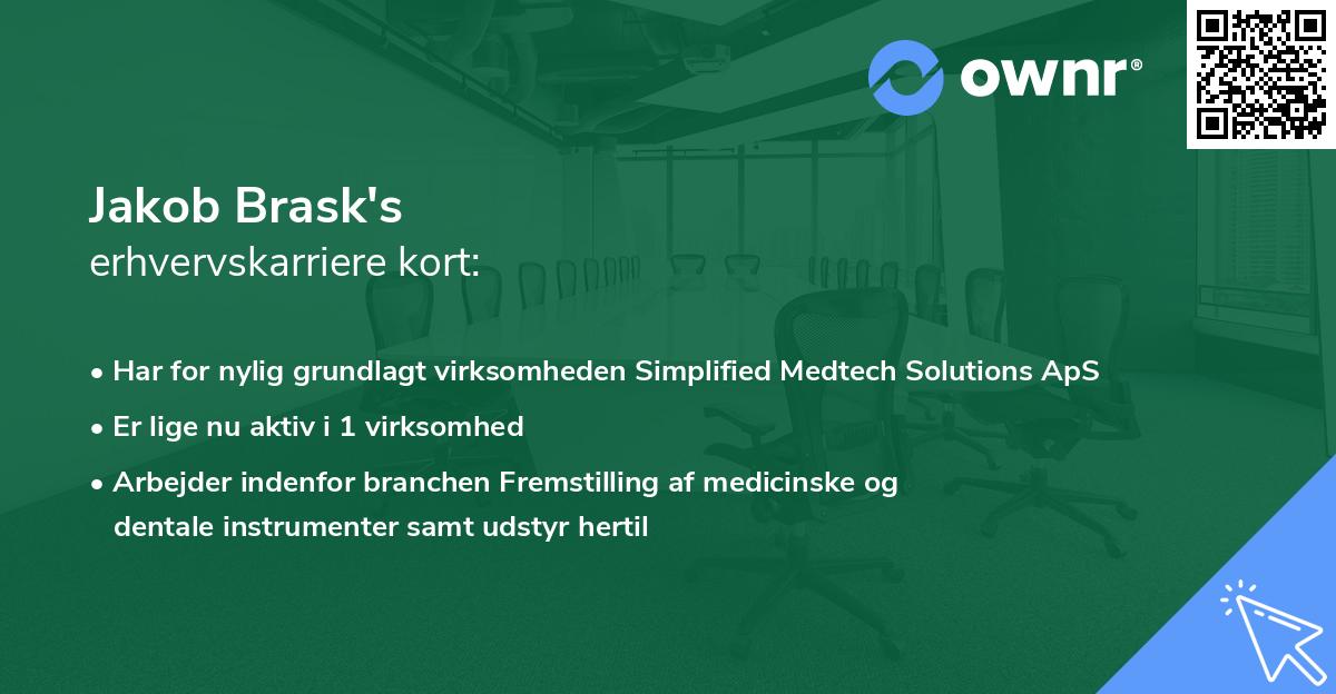 Jakob Brask's erhvervskarriere kort