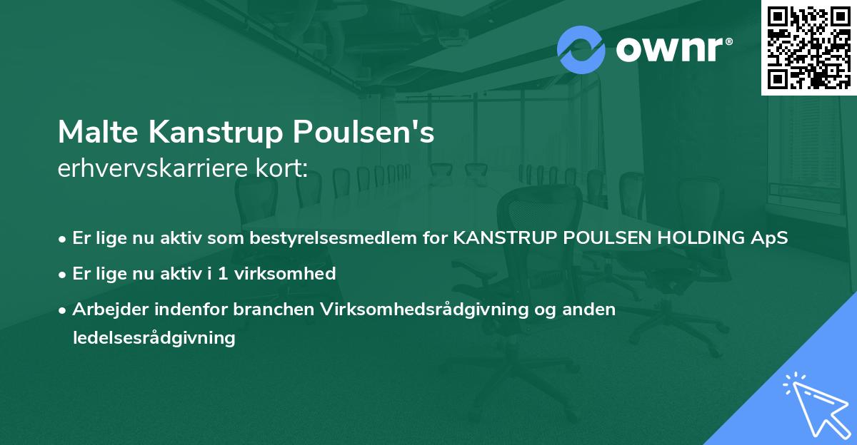 Malte Kanstrup Poulsen's erhvervskarriere kort
