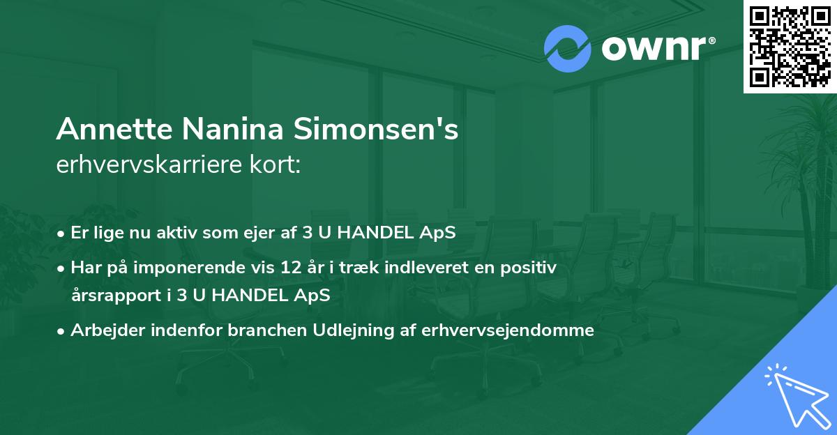 Annette Nanina Simonsen's erhvervskarriere kort