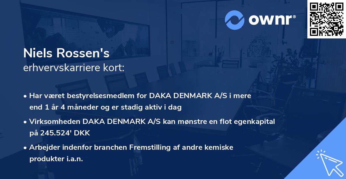 Niels Rossen's erhvervskarriere kort