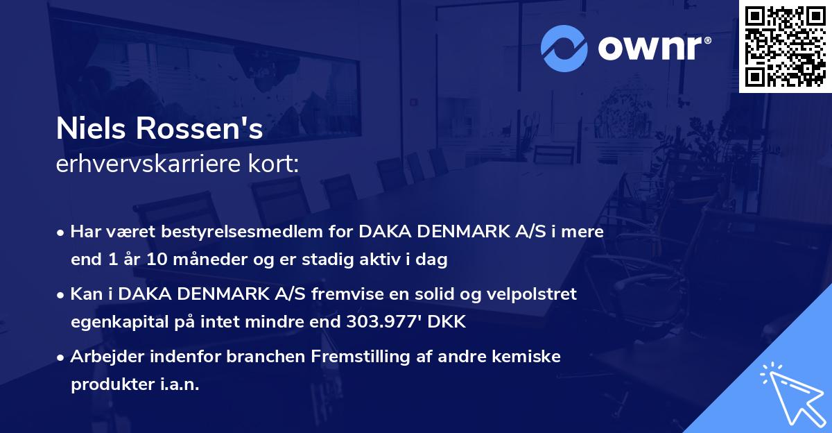 Niels Rossen's erhvervskarriere kort