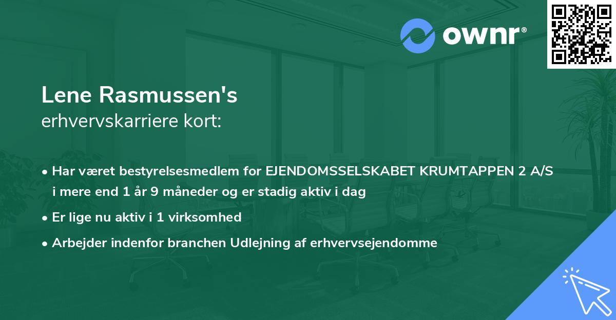 Lene Rasmussen's erhvervskarriere kort