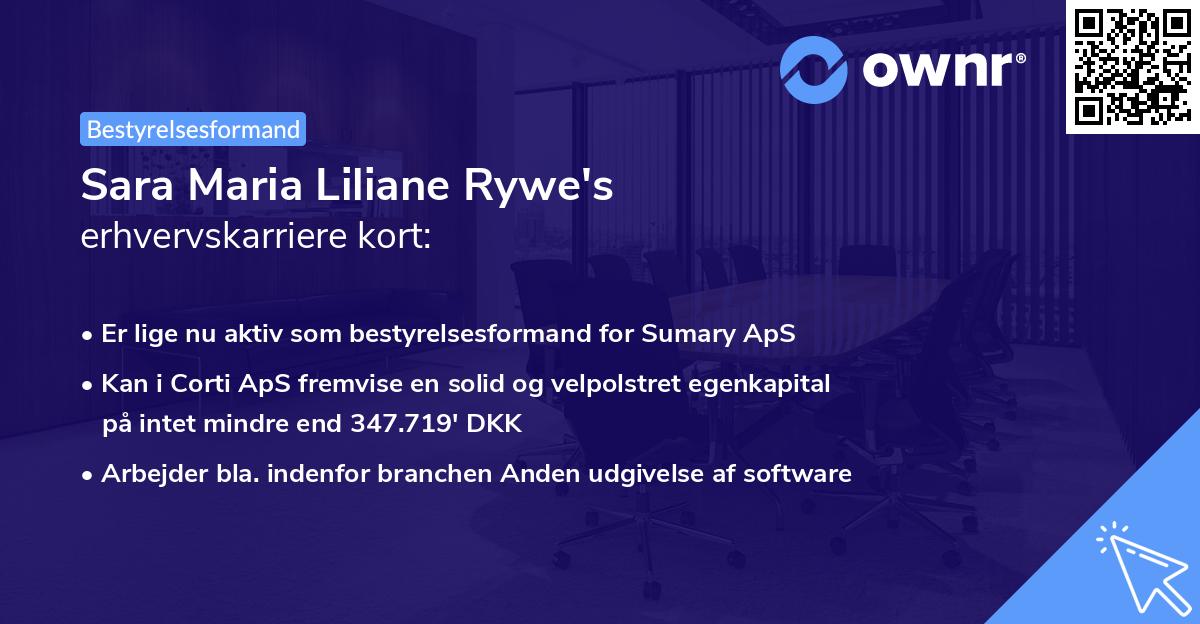 Sara Maria Liliane Rywe's erhvervskarriere kort