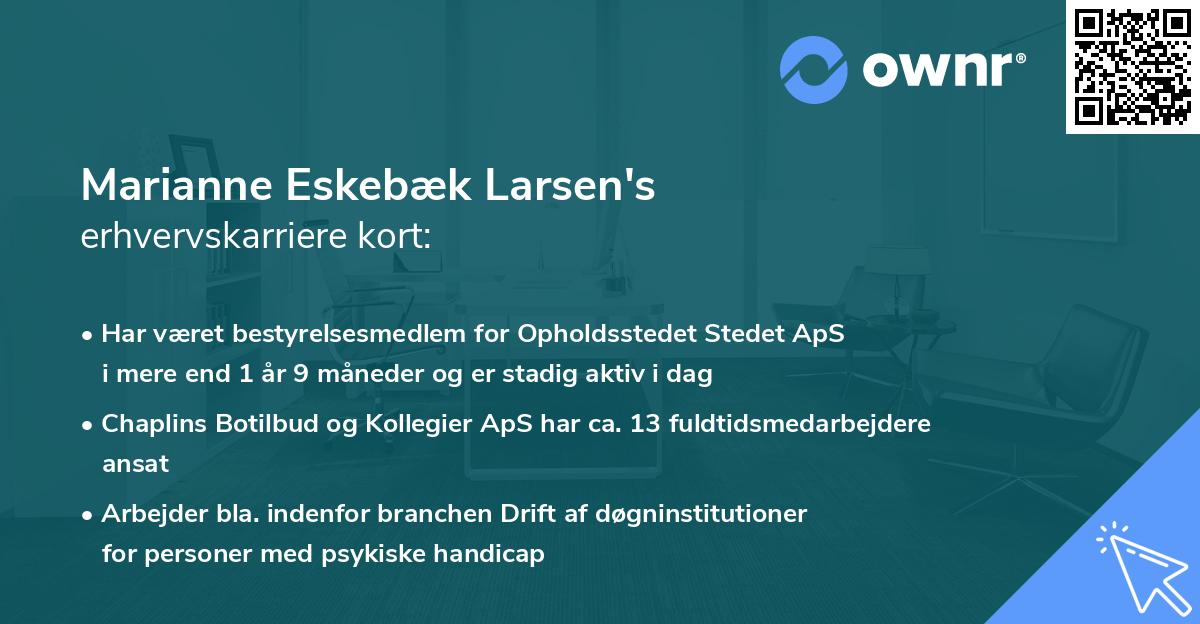 Marianne Eskebæk Larsen's erhvervskarriere kort