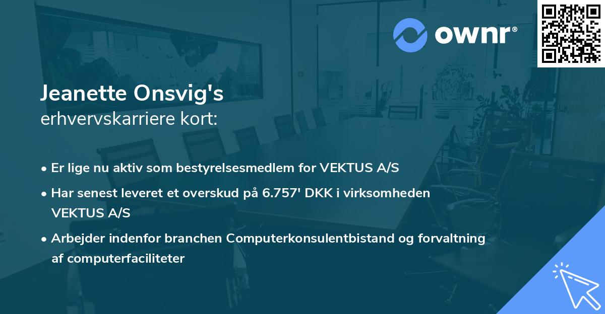 Jeanette Onsvig's erhvervskarriere kort