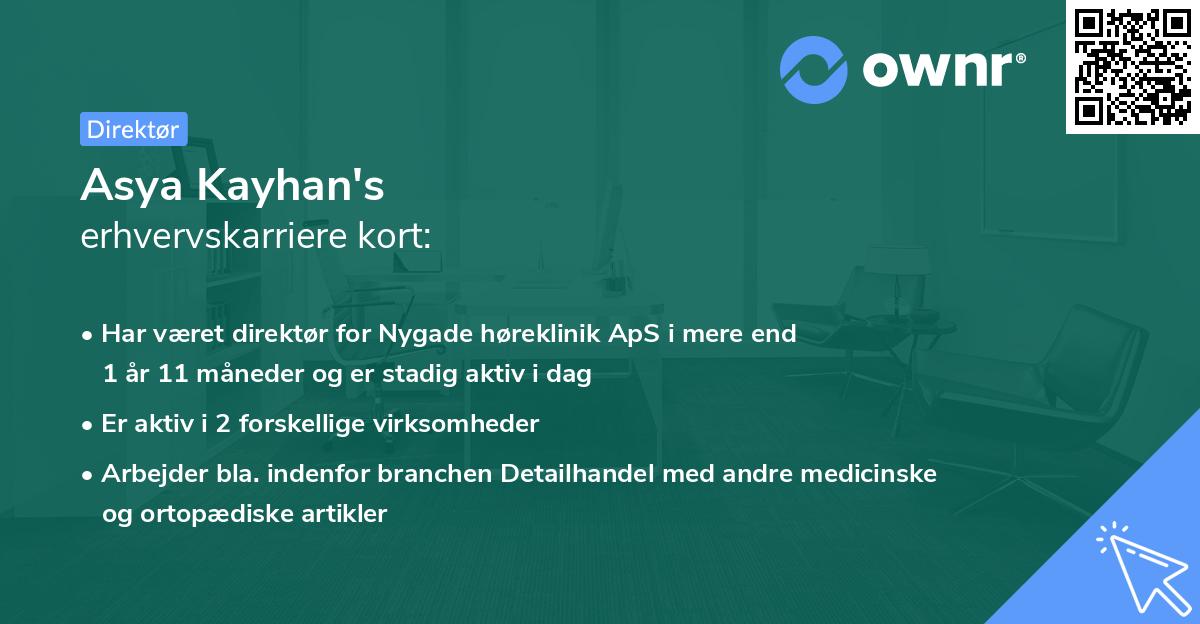 Asya Kayhan's erhvervskarriere kort