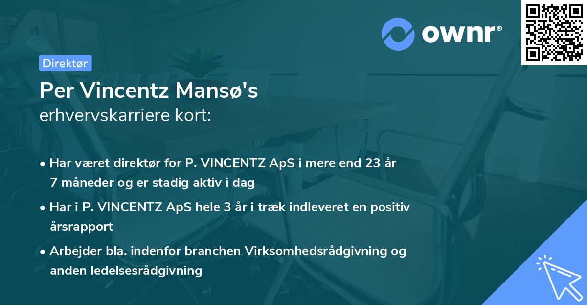 Per Vincentz Mansø's erhvervskarriere kort