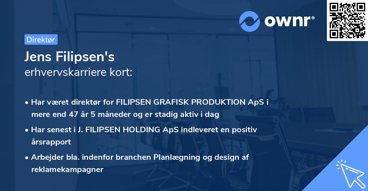 Jens Filipsen's erhvervskarriere kort