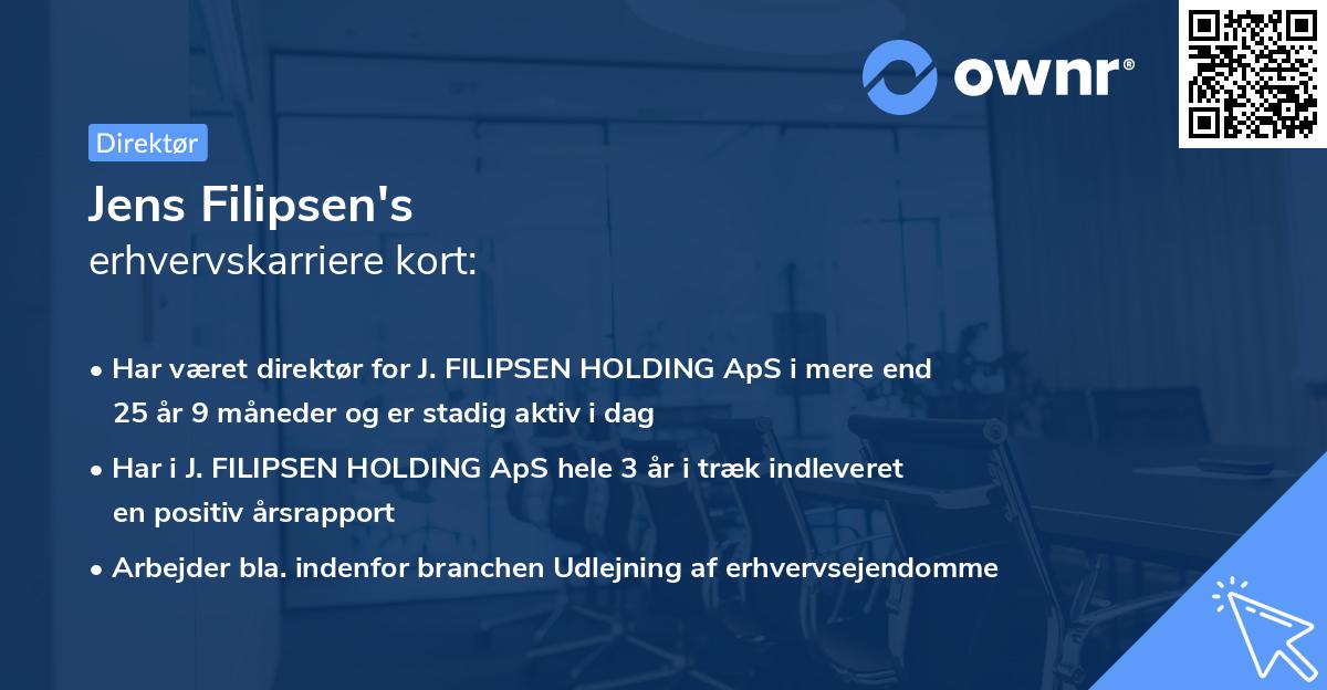 Jens Filipsen's erhvervskarriere kort