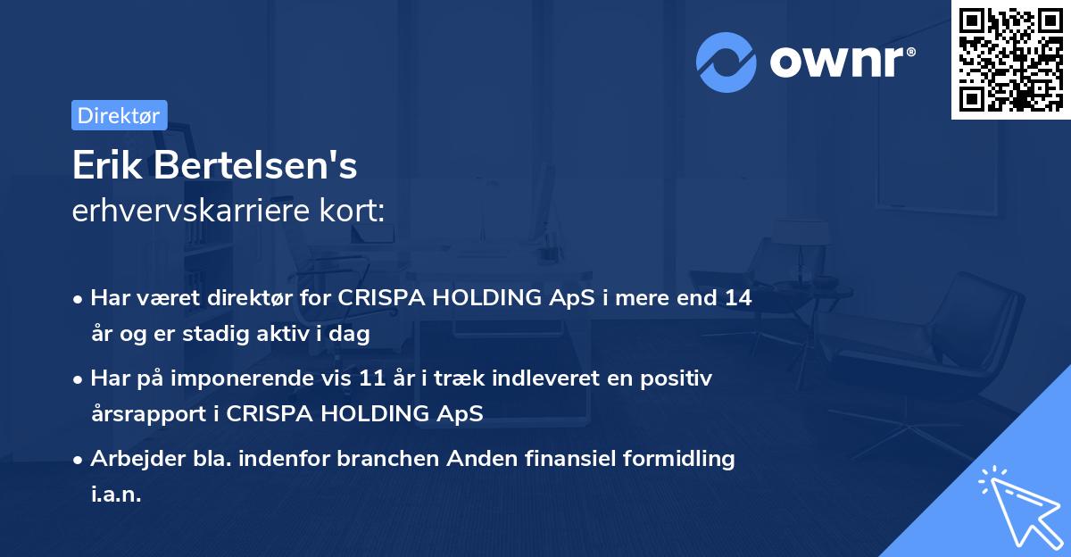 Erik Bertelsen's erhvervskarriere kort