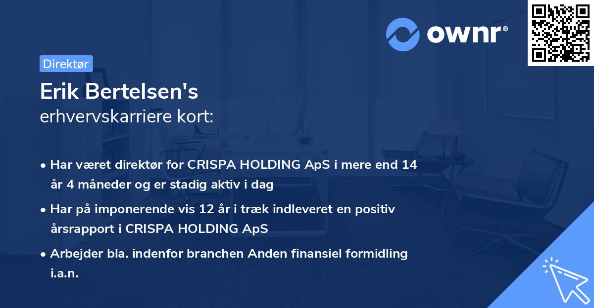 Erik Bertelsen's erhvervskarriere kort