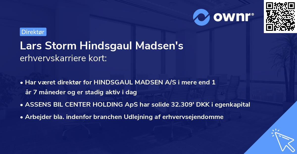 Lars Storm Hindsgaul Madsen's erhvervskarriere kort