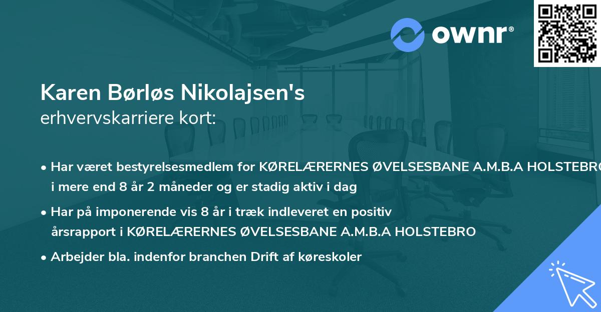 Karen Børløs Nikolajsen's erhvervskarriere kort