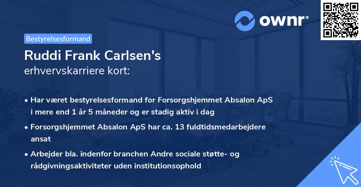 Ruddi Frank Carlsen's erhvervskarriere kort