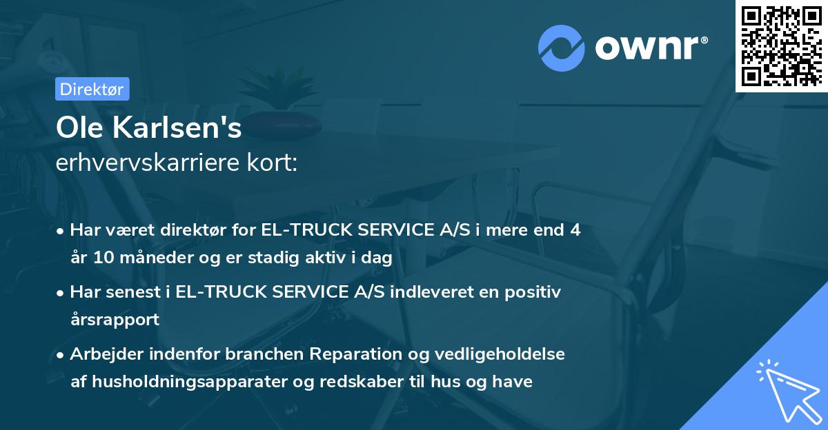 Ole Karlsen's erhvervskarriere kort