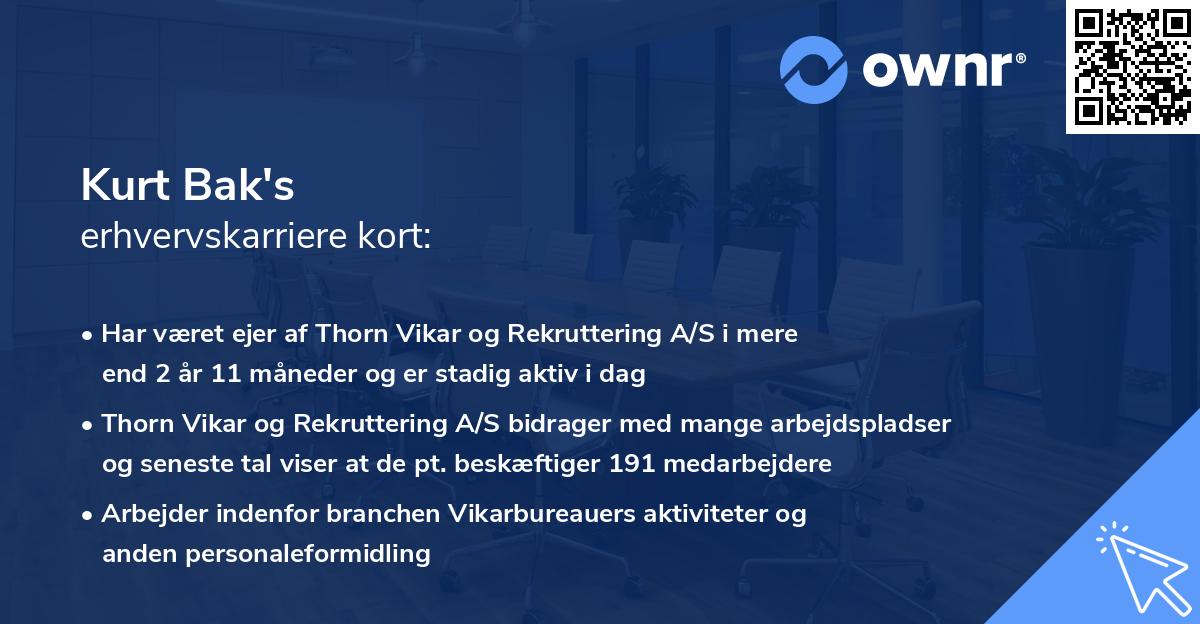 Kurt Bak's erhvervskarriere kort