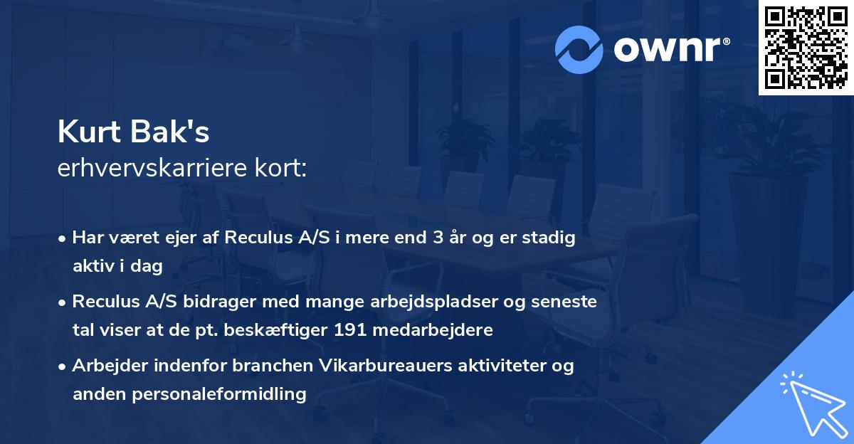Kurt Bak's erhvervskarriere kort