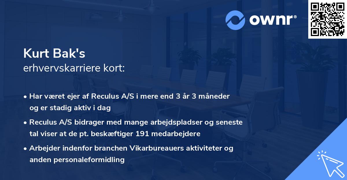 Kurt Bak's erhvervskarriere kort