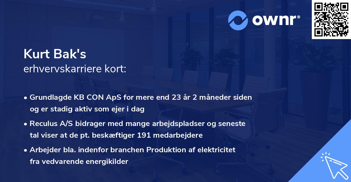 Kurt Bak's erhvervskarriere kort