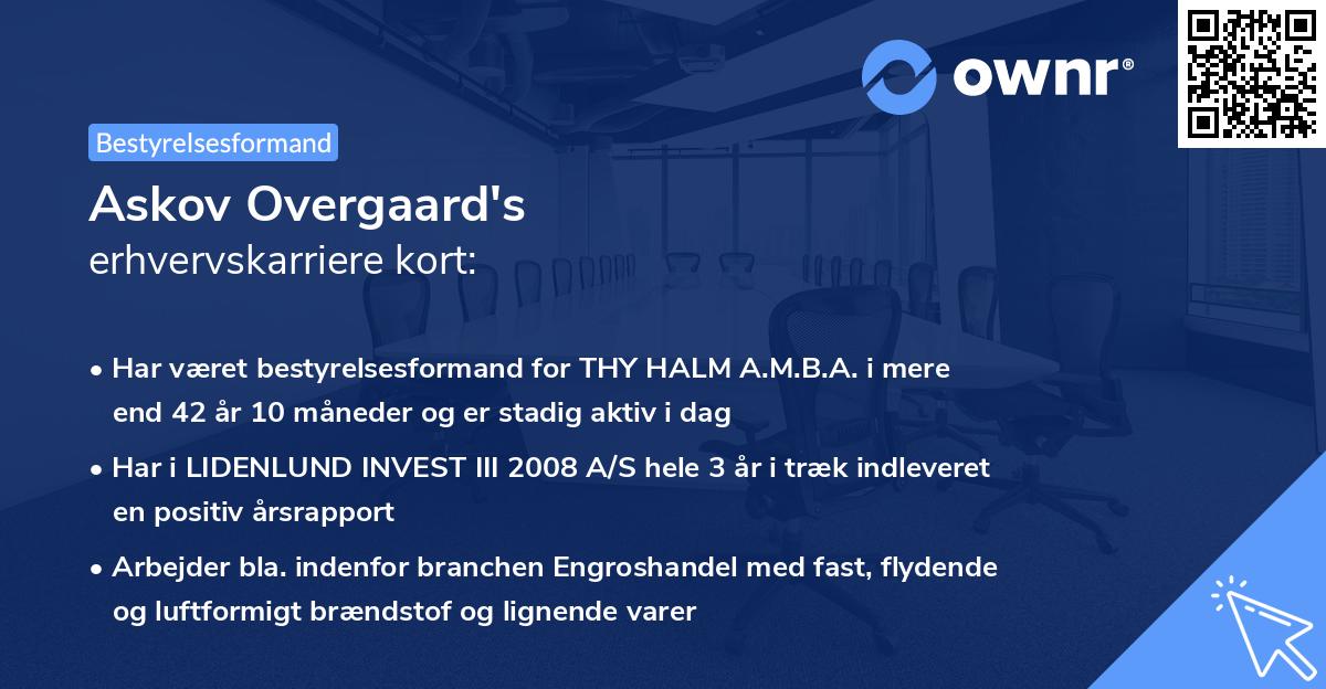 Askov Overgaard's erhvervskarriere kort