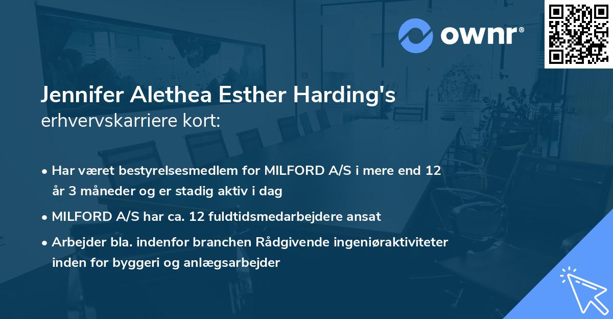 Jennifer Alethea Esther Harding's erhvervskarriere kort