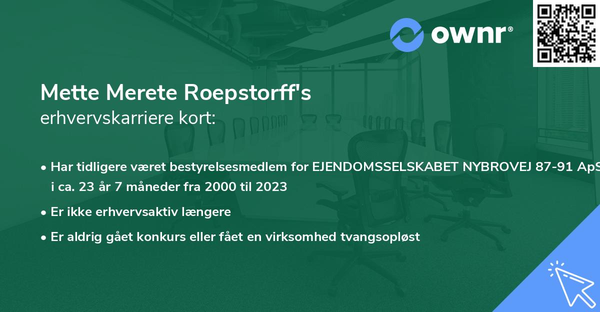 Mette Merete Roepstorff's erhvervskarriere kort