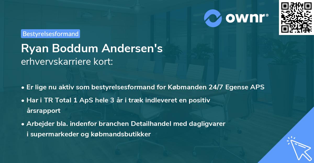 Ryan Boddum Andersen's erhvervskarriere kort