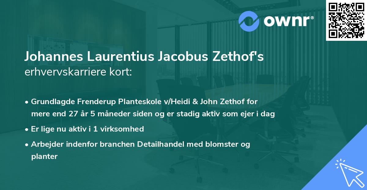 Johannes Laurentius Jacobus Zethof's erhvervskarriere kort