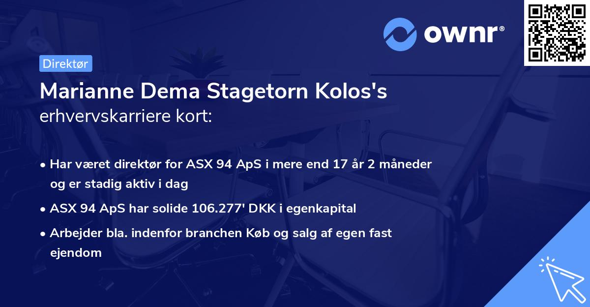 Marianne Dema Stagetorn Kolos's erhvervskarriere kort