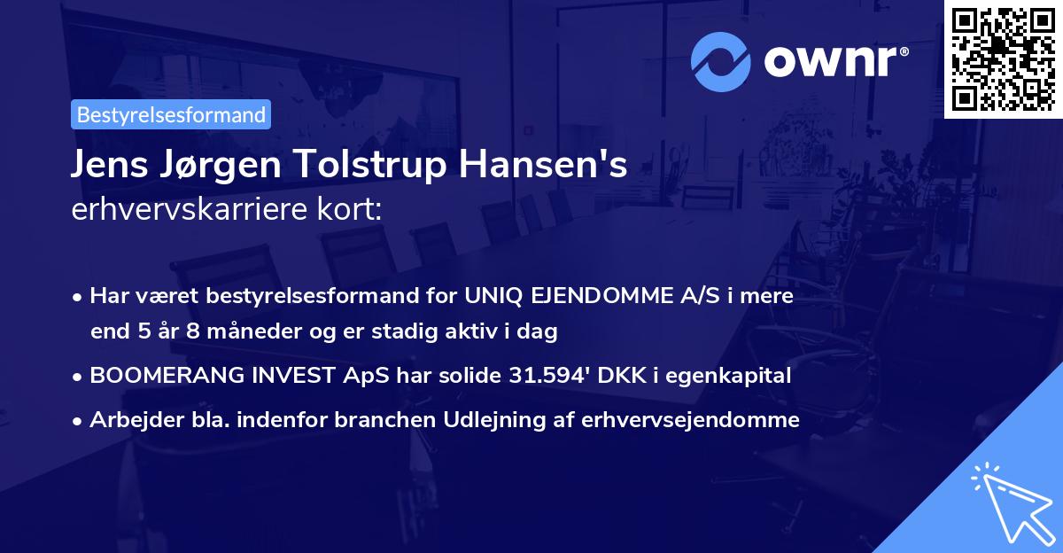 Jens Jørgen Tolstrup Hansen's erhvervskarriere kort