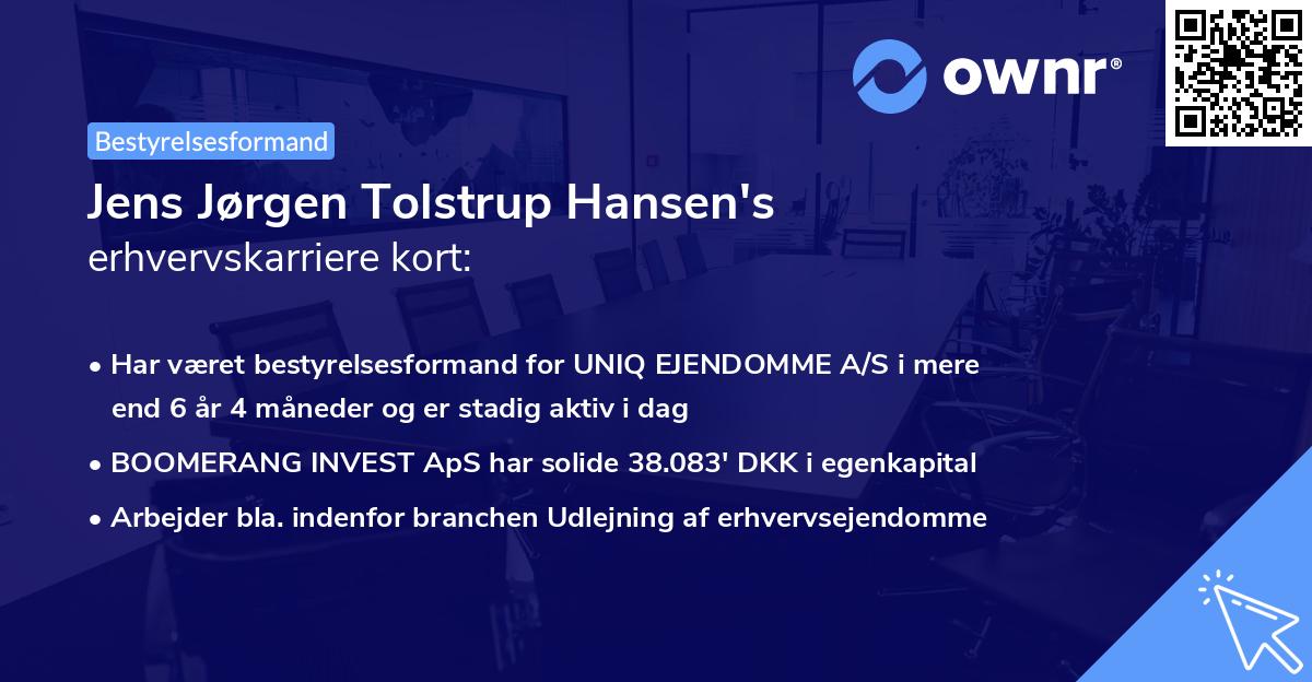 Jens Jørgen Tolstrup Hansen's erhvervskarriere kort