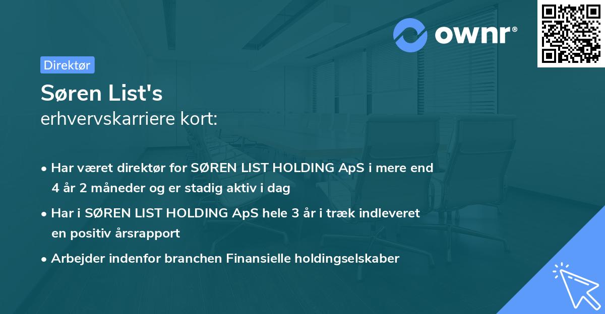 Søren List's erhvervskarriere kort