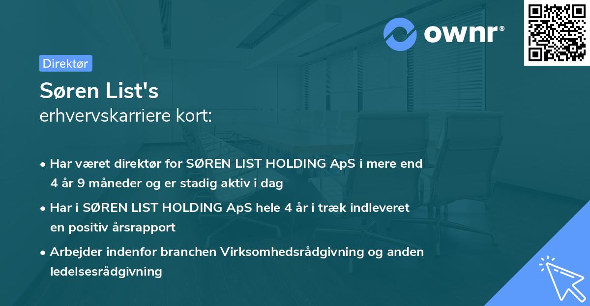 Søren List's erhvervskarriere kort