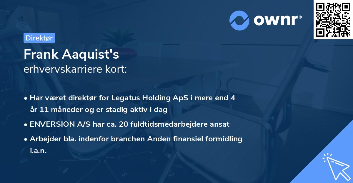 Frank Aaquist's erhvervskarriere kort