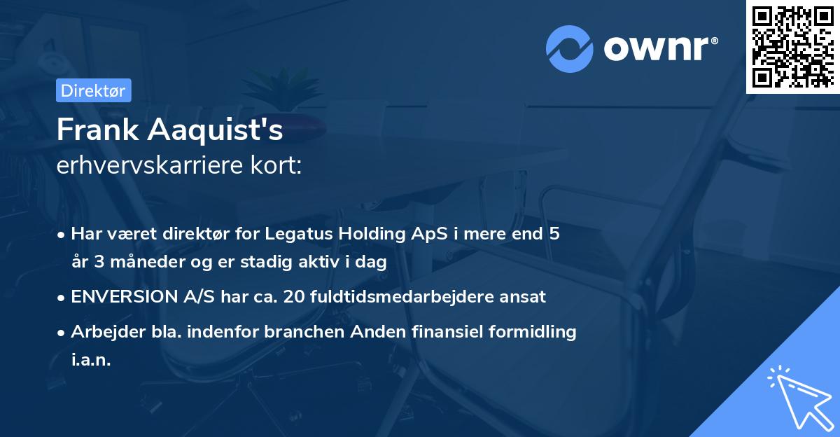 Frank Aaquist's erhvervskarriere kort
