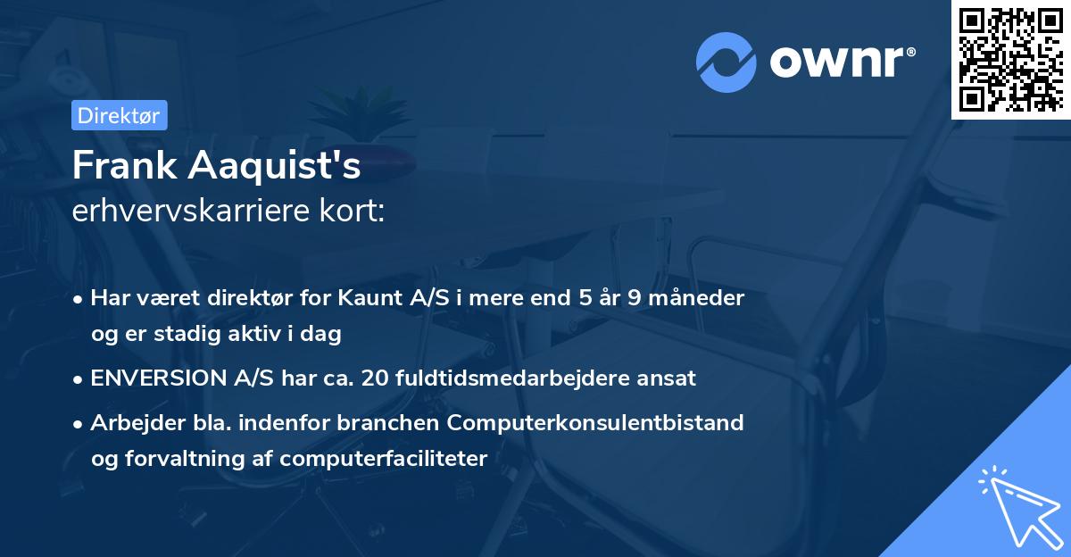 Frank Aaquist's erhvervskarriere kort