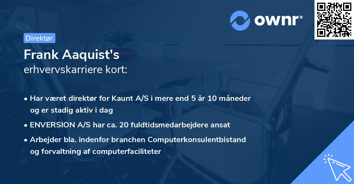 Frank Aaquist's erhvervskarriere kort