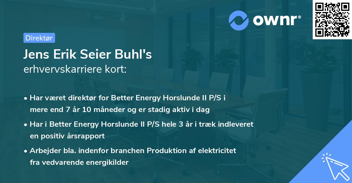 Jens Erik Seier Buhl's erhvervskarriere kort