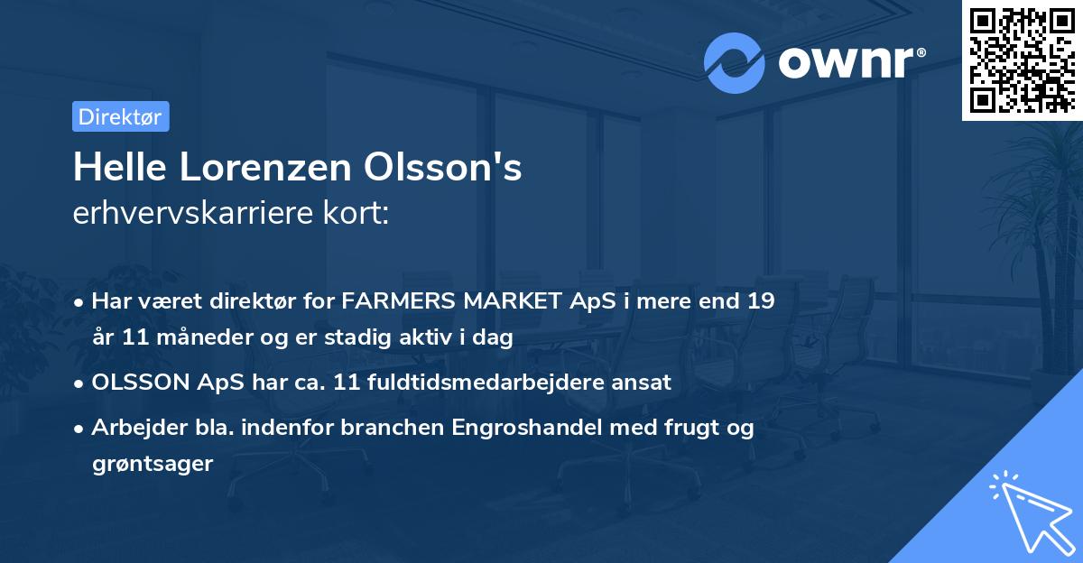 Helle Lorenzen Olsson's erhvervskarriere kort