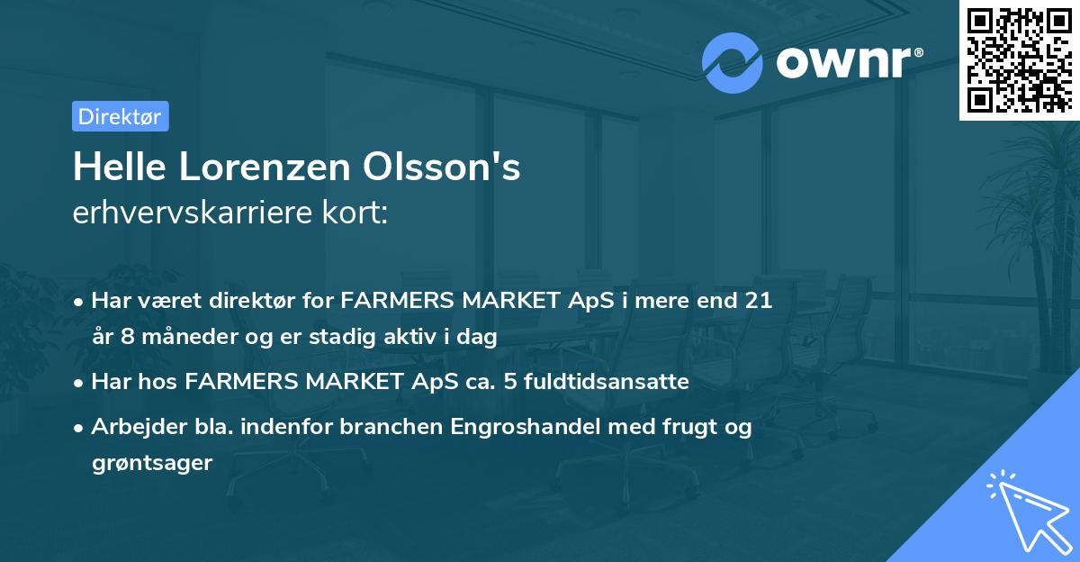 Helle Lorenzen Olsson's erhvervskarriere kort