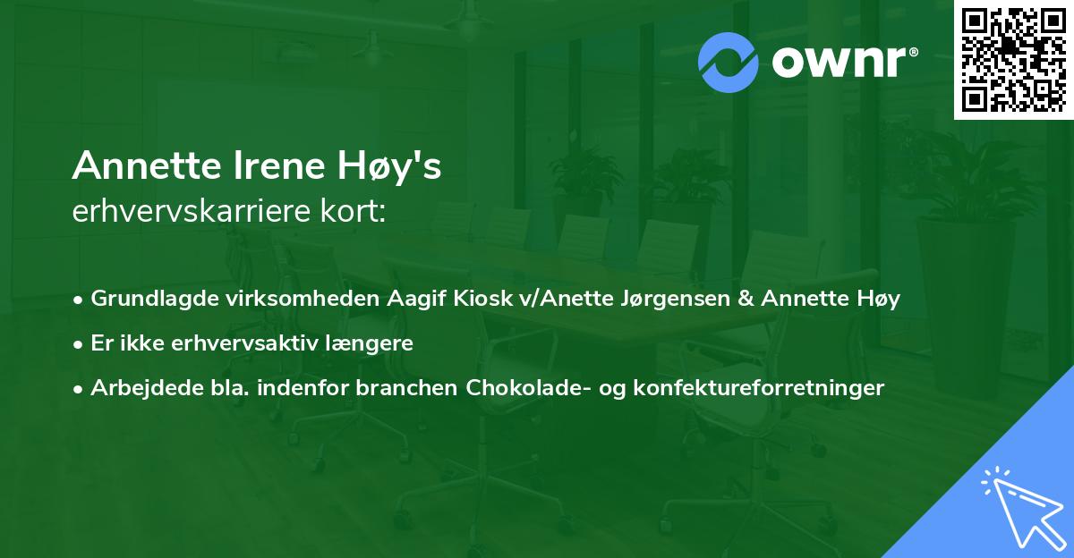 Annette Irene Høy's erhvervskarriere kort