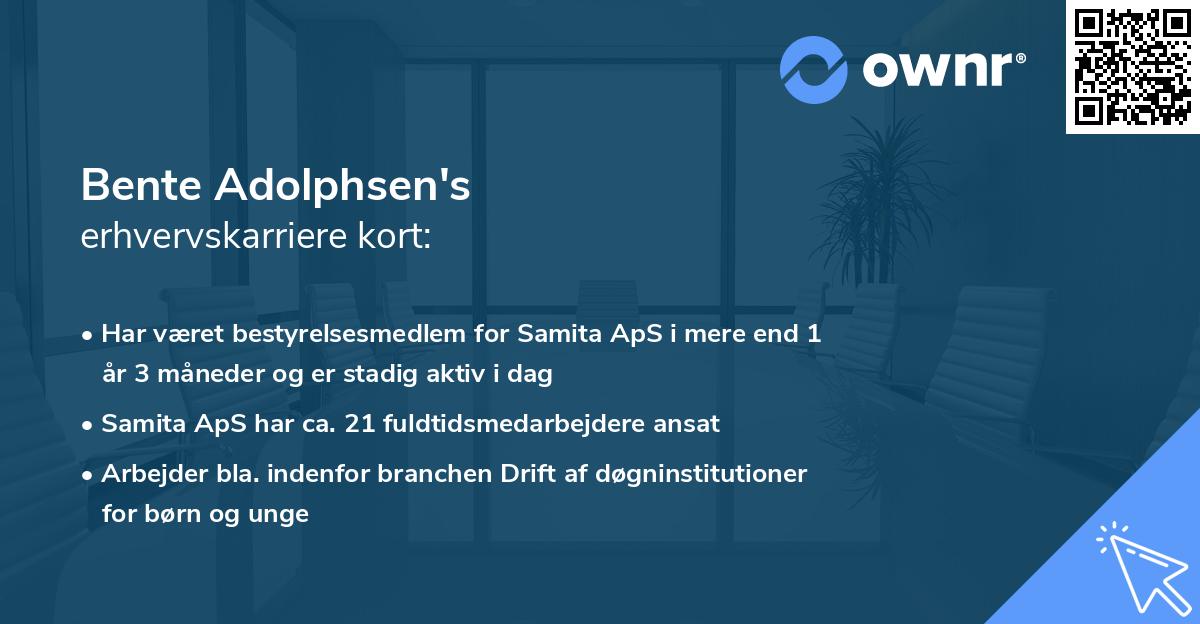 Bente Adolphsen's erhvervskarriere kort