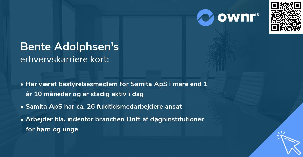 Bente Adolphsen's erhvervskarriere kort