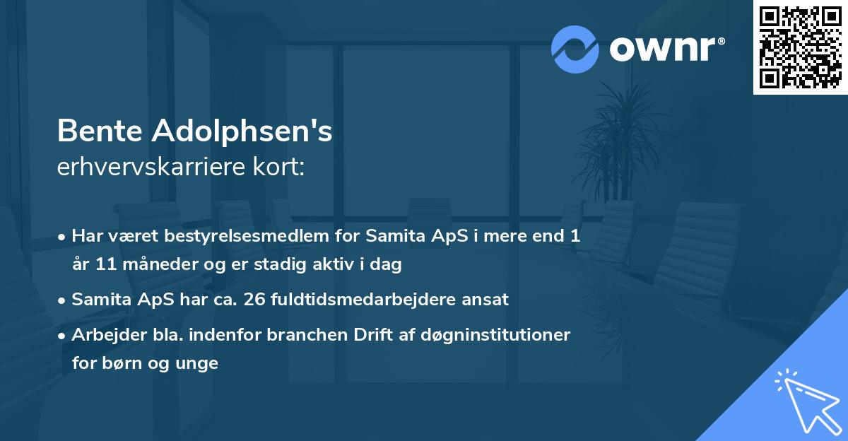 Bente Adolphsen's erhvervskarriere kort