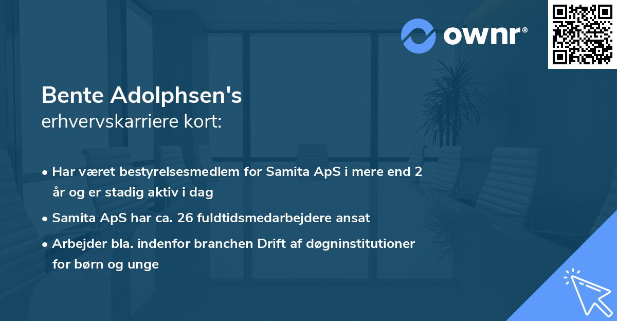 Bente Adolphsen's erhvervskarriere kort
