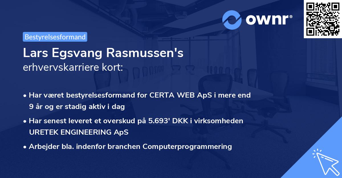 Lars Egsvang Rasmussen's erhvervskarriere kort