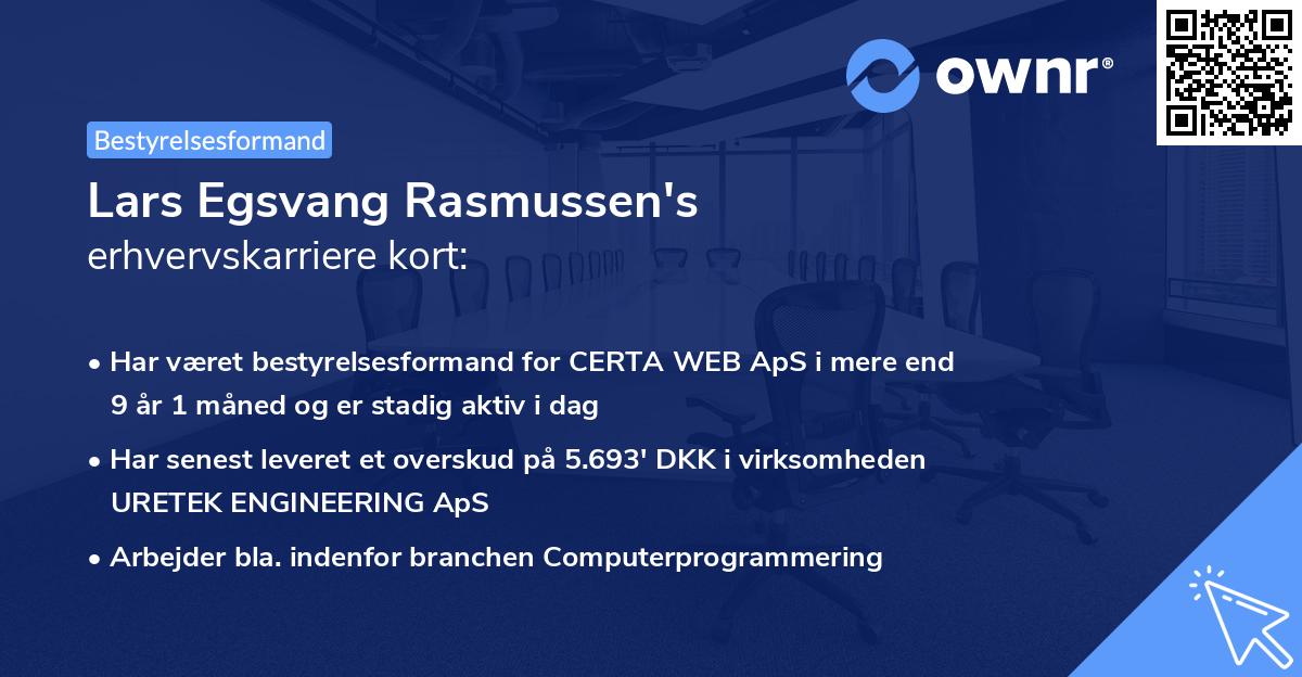 Lars Egsvang Rasmussen's erhvervskarriere kort