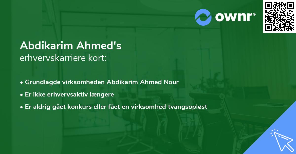 Abdikarim Ahmed's erhvervskarriere kort