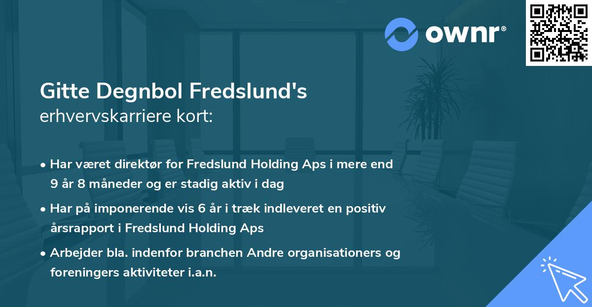 Gitte Degnbol Fredslund's erhvervskarriere kort