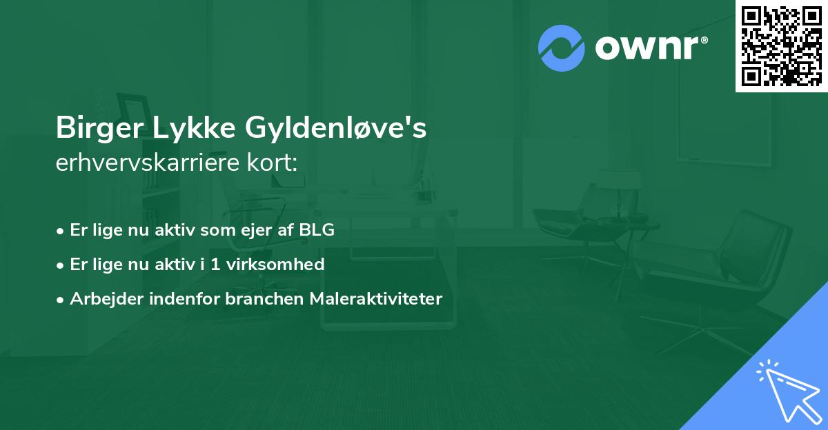Birger Lykke Gyldenløve's erhvervskarriere kort